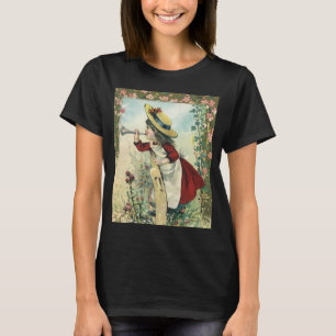 T-shirts Criança Vitoriana Antiga, Menina Sopra Trombeta Pr