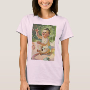 T-shirts Crianças Antigas, Bebê Menina Fofo em um Cobertor
