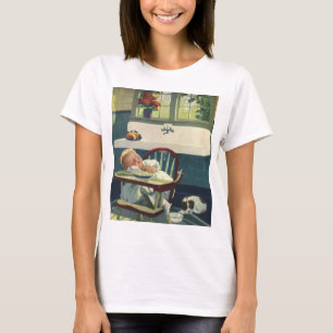 T-shirts Crianças Antigas, Cadeira Alta de Bebê Dormindo Co
