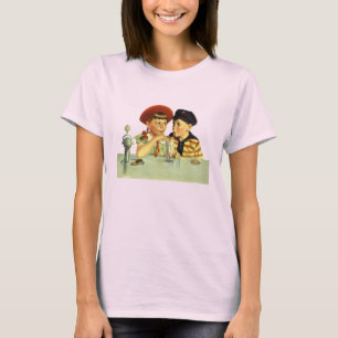 T-shirts Crianças Antigas, Menino e Menina Compartilhando u