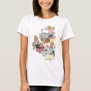 T-shirts Crianças Antigas se Divertindo com Trens de Brinqu