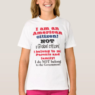 T-shirts Crianças Cidadão Americano Não Global Cidadão