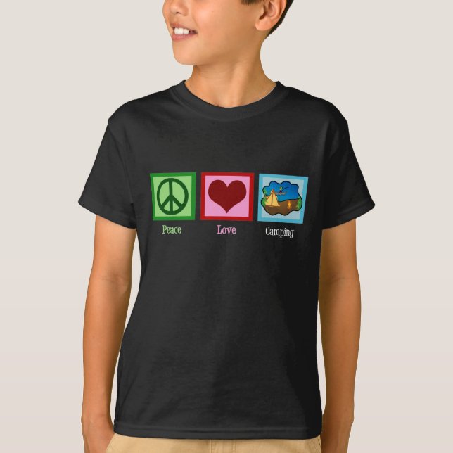 T-shirts Crianças de acampamento Peace Love (Frente)