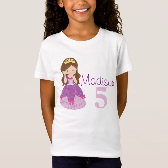 T-shirts Crianças de aniversários da Princesa Personalizada (Frente)