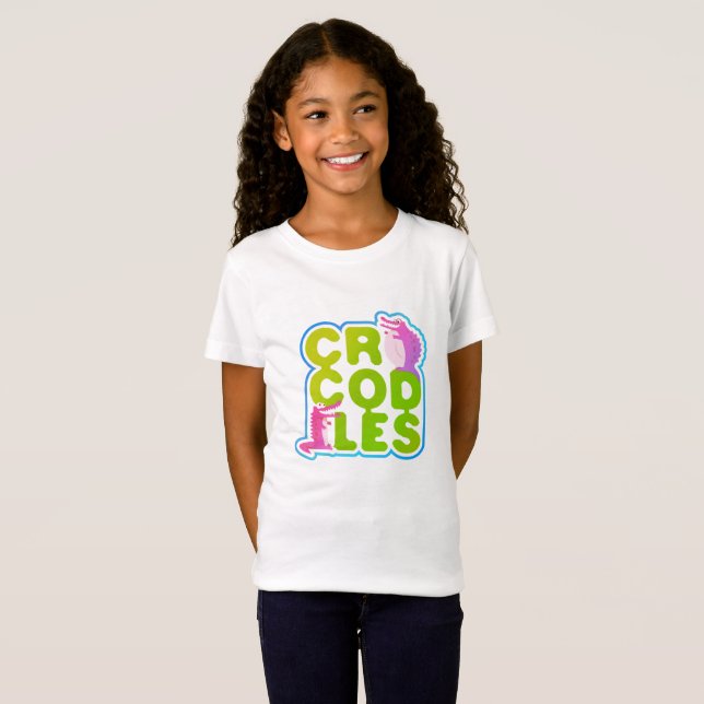 T-shirts Crocodilos com dois crocos felizes - letras verdes (Frente Completa)
