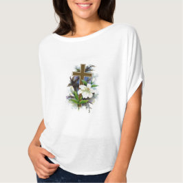 T-shirts Cruz da flor da parte superior w/Blue do círculo