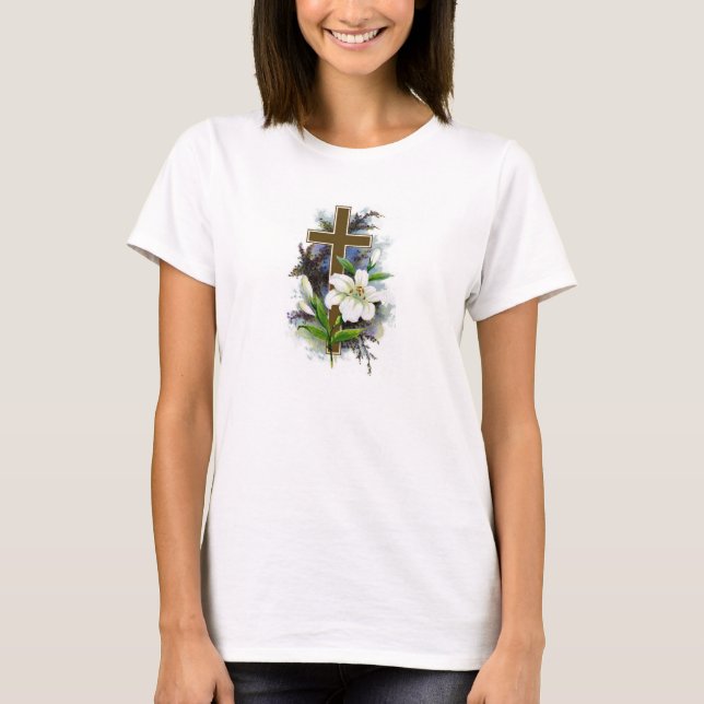 T-shirts Cruz da flor da parte superior w/Blue do círculo (Frente)