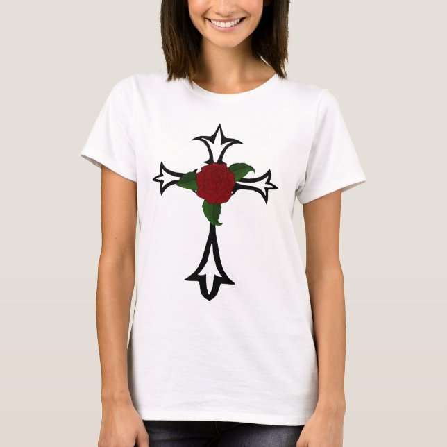 T-shirts Cruz Tribal Com Camisa-T Rosa vermelha (Frente)
