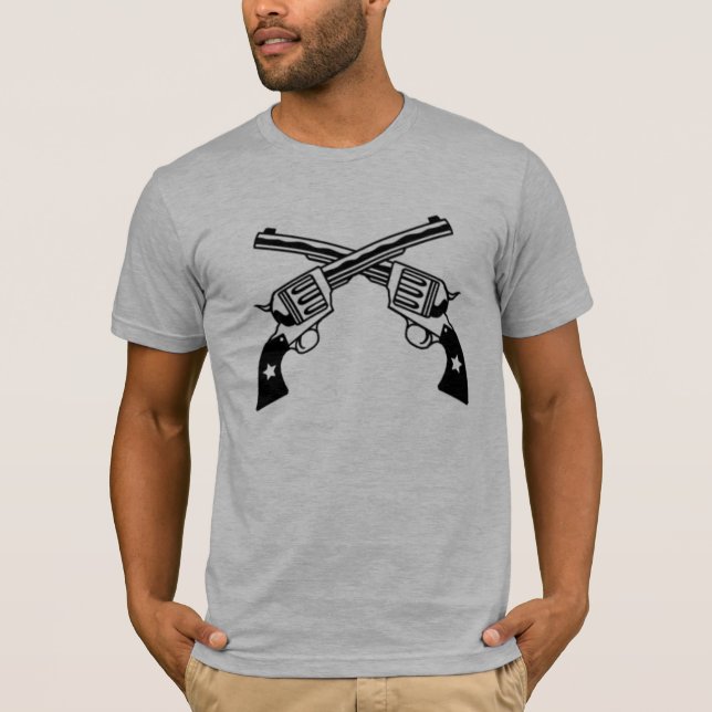 T-shirts Cruzado seis cinzas das armas do atirador cabem o (Frente)