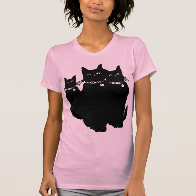 T-shirts Cuidado com o gato preto (Frente)