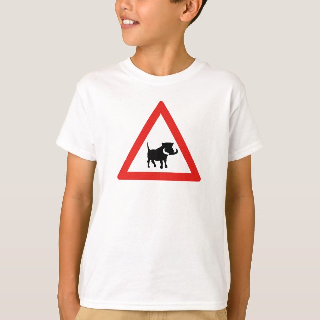 T-shirts Cuidado com os Warthogs, Sinal de Trânsito, África (Frente)