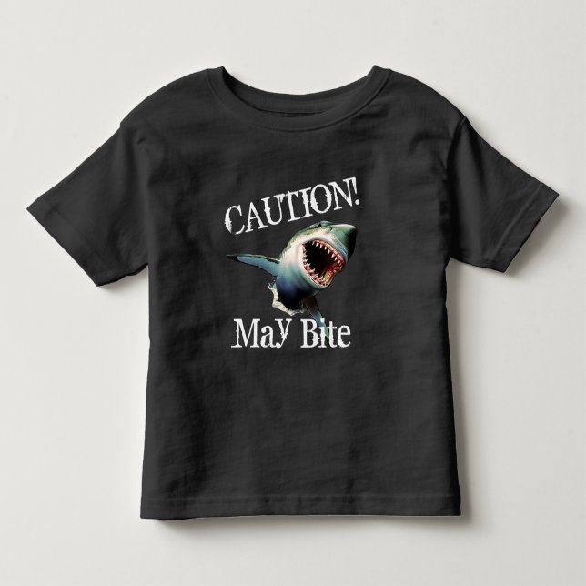 T-shirts "Cuidado engraçado! Pode morder" com tubarão (Frente)