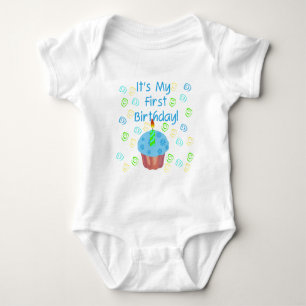 T-shirts Cupcake azul com da vela aniversário primeirament