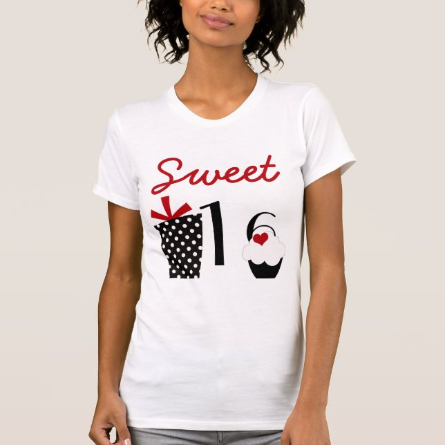 T-shirts Cupcake bonito do doce 16 e presente de Polkadot (Frente)