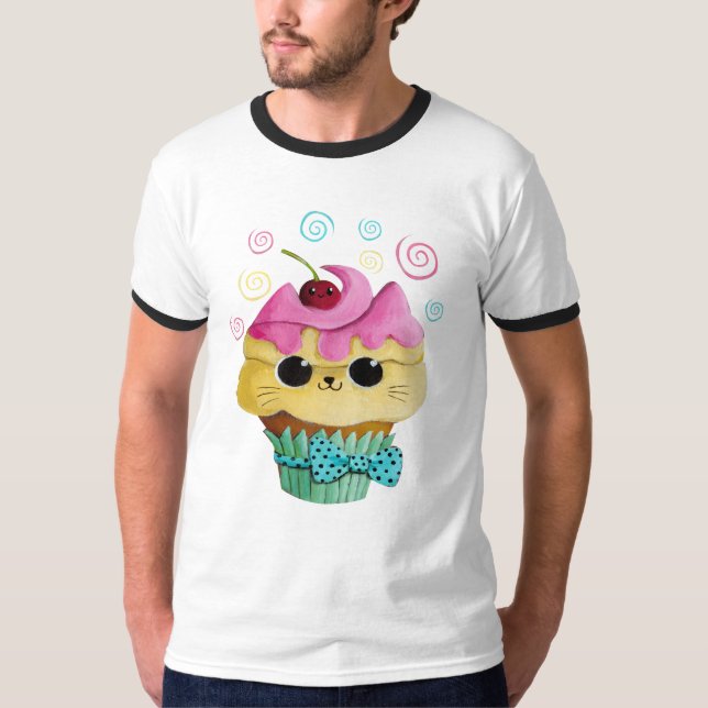 T-shirts Cupcake bonito do gatinho (Frente)
