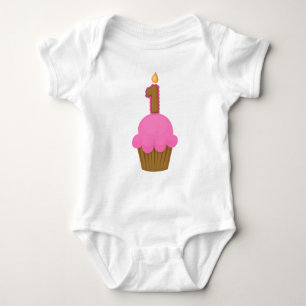T-shirts Cupcake cor-de-rosa do primeiro aniversário