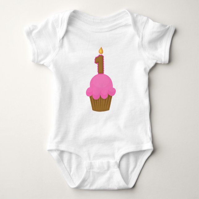 T-shirts Cupcake cor-de-rosa do primeiro aniversário (Frente)