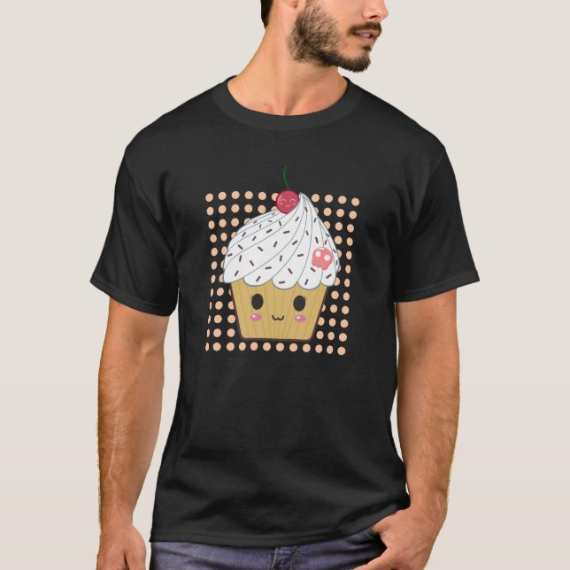 T-shirts Cupcake de Kawaii nas bolinhas (Frente)