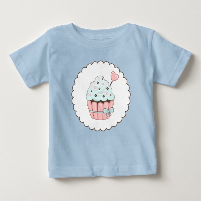 T-shirts Cupcake rosa- e Design azul-mint (Frente)