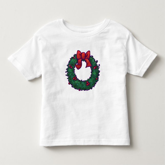 T-shirts Cute Holly Wreath com Arco Vermelho (Frente)