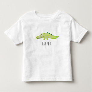 T-shirts Cute Unisex Watercolor Crocodilo Safari com Nome
