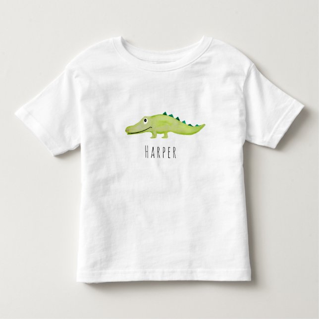 T-shirts Cute Unisex Watercolor Crocodilo Safari com Nome (Frente)