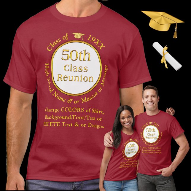 T-Shirts da 50ª Classe. Escolha COR, ESTILO (50th class reunion tshirts. 50th class reunion shirt ideas. Great, ideas for 50 year class reunion.)