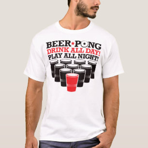 T-shirts Da cerveja de Pong da bebida o dia inteiro do jogo