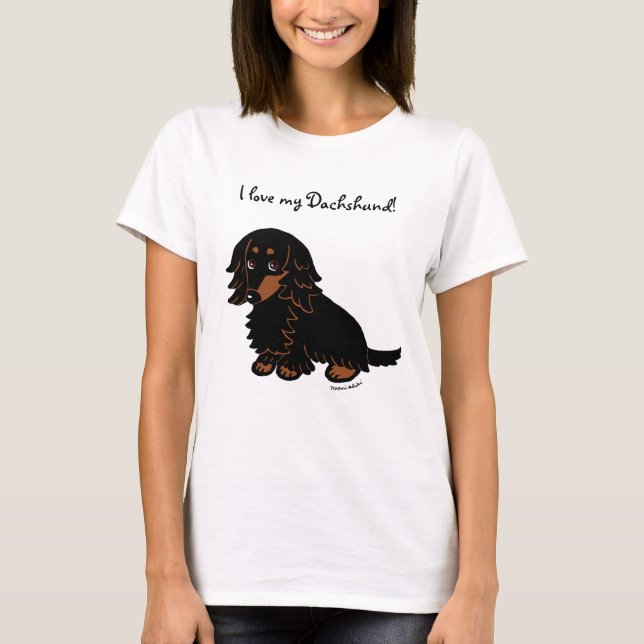 T-shirts Dachshund 3 Preto e Prolongado (Frente)