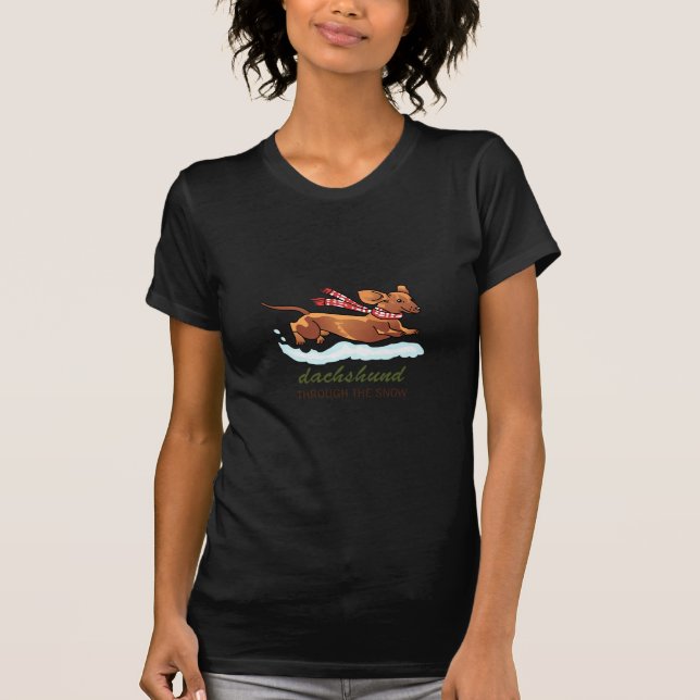 T-shirts Dachshund Através Da Neve (Frente)