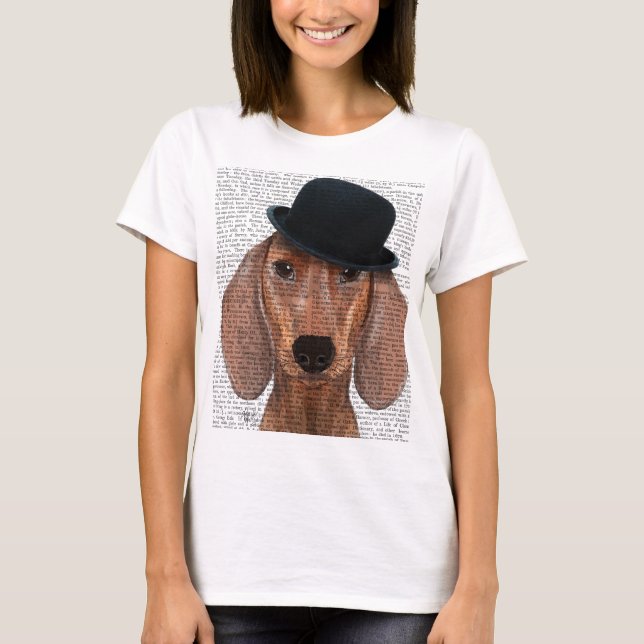 T-shirts Dachshund com Chapéu Negro (Frente)