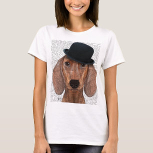 T-shirts Dachshund com chapéu preto
