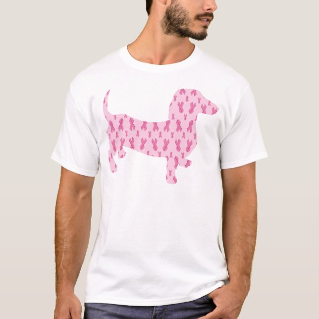 T-shirts Dachshund cor-de-rosa da fita (Frente)