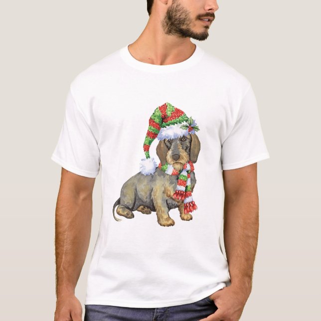 T-shirts Dachshund Wirehaired feliz de Howlidays (Frente)