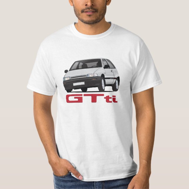 T-shirts Daihatsu Charade GTti Turbo, cinza com emblema - f (Frente)