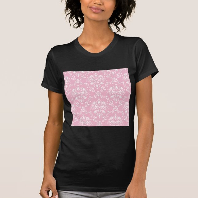 T-shirts Damasco Rosa e Branco (Frente)
