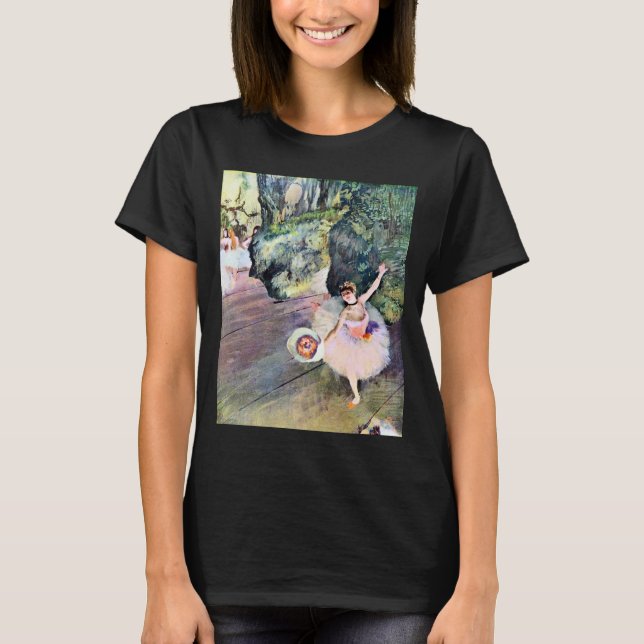 T-shirts Dançarina com Buquê de Flores por Edgar Degas (Frente)