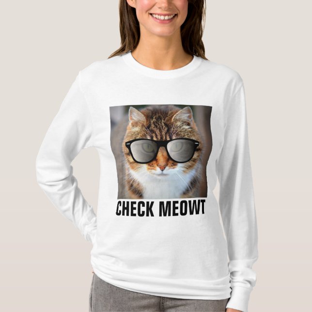 T-shirts de gato engraçadas, CHECK MEOWT (Frente)