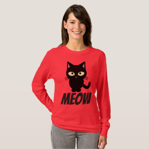 T-shirts de gato preto e bonito, MEOW, engraçado