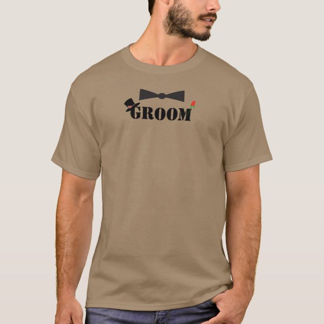 T-shirts de Rosa vermelha do Groom Bowtie (Frente)