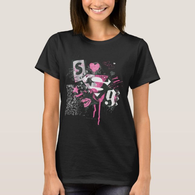 T-shirts Derramares de Supergirl e Colagem de Scribbles (Frente)
