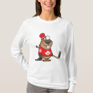 T-shirts desenho animado bobo de um castor de hóquei canade