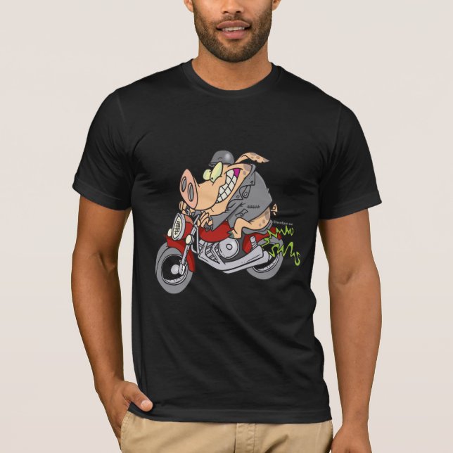 T-shirts desenho animado de motocicleta de porco (Frente)