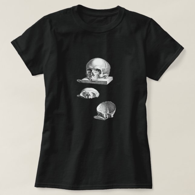 T-shirts Desenho da Anatomia do Crânio e dos Ossos (Frente do Design)