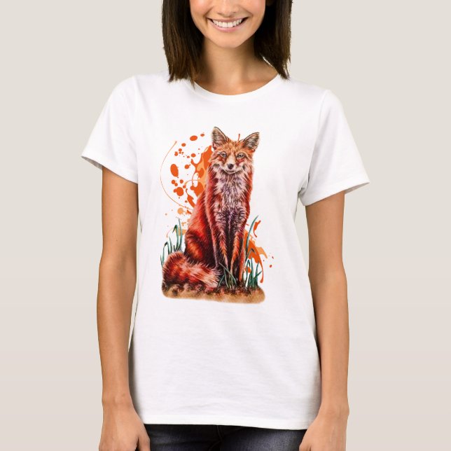 T-shirts Desenho da arte animal vermelha do Fox e da (Frente)