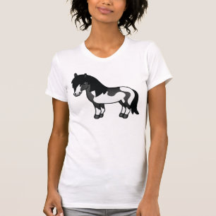 T-shirts Desenho de Cartoon de Pinto Negro Shetland