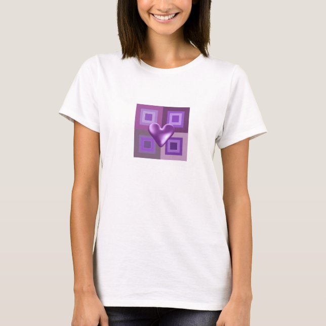 T-shirts Desenho de Coração Roxo Fofo (Frente)