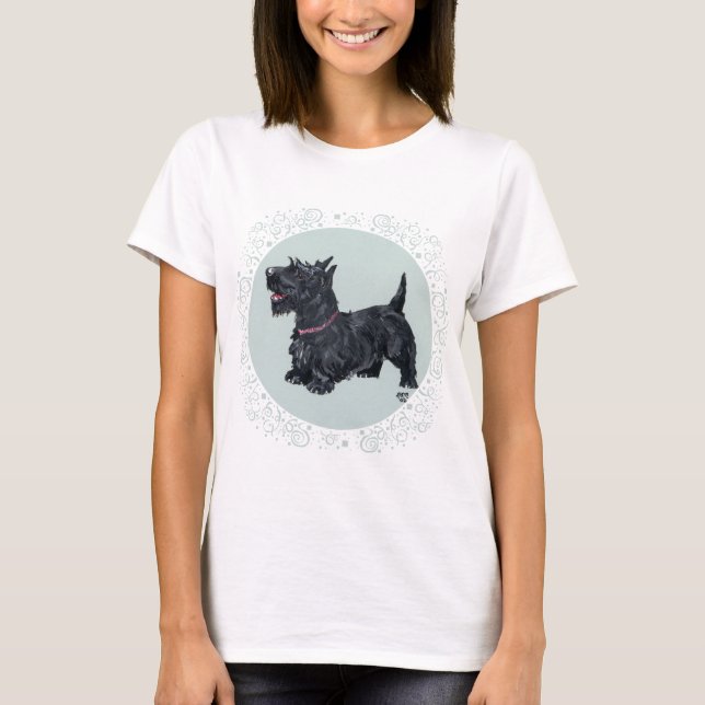 T-shirts Desenho de Tartã do Terrier Escocês (Frente)
