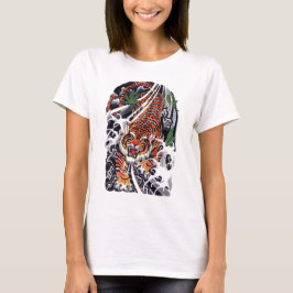T-shirts desenho de tatuagem de tigre e folhas de bordo