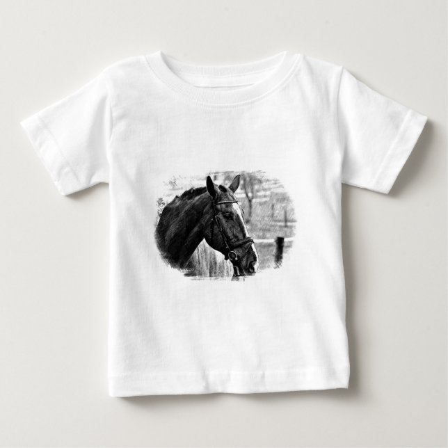 T-shirts Desenho do Cavalo Branco Negro (Frente)